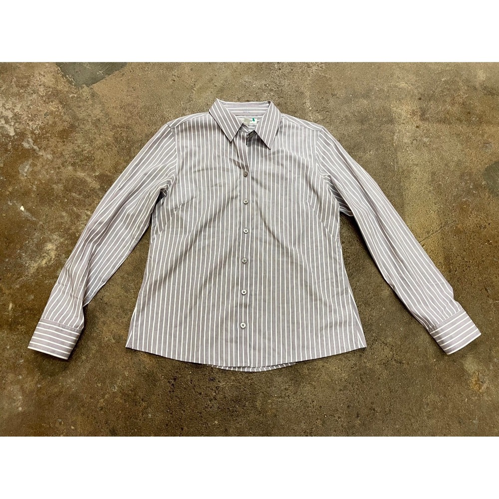 Banana Republic Shirt Womens 12 Purple White Striped Non-Iron Formal Button Up‎
